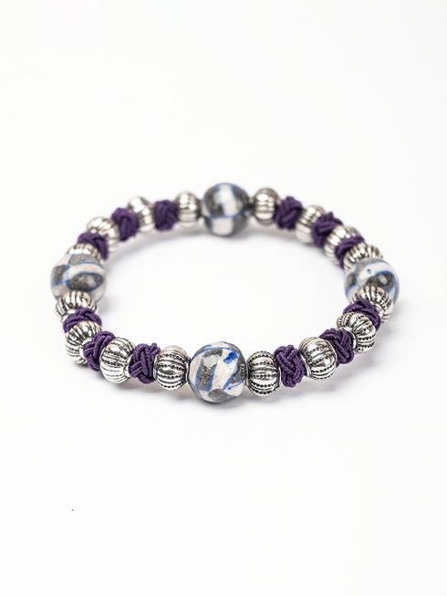 Handmade Stretchable Bracelet With Blue Pottery Beads